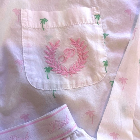 PINK Victoria's Secret White and Pink Pajama Set NWOT - Picture 4 of 16